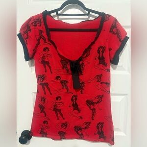 Fun Red Graphic Pin Up Girl Tshirt